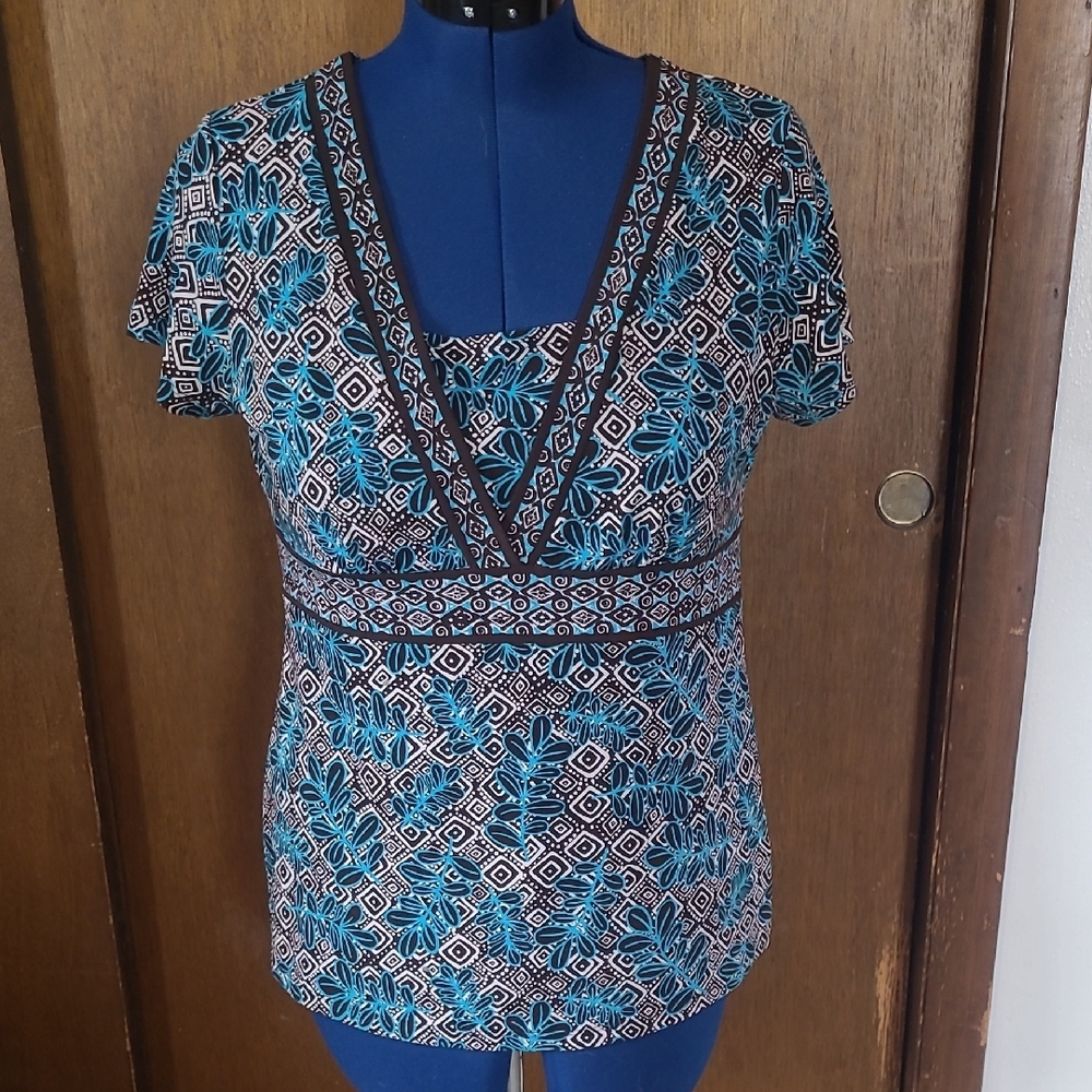 Blue and Brown Patterned Women's Top